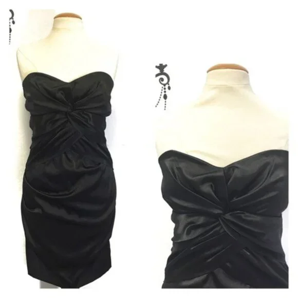 Le Château satin strapless ruched cocktail dress L - Picture 2 of 7